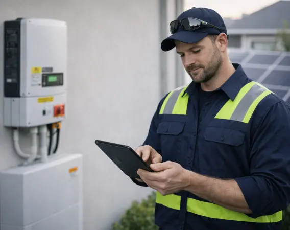 Ares Energy licensed electrician completing final safety checks and system commissioning before signing off on a solar or electrical installation in Perth, WA