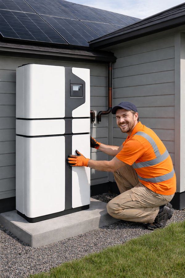 Technician reviewing inverter and battery logs to accurately diagnose a solar battery fault – Ares Energy & Electricals