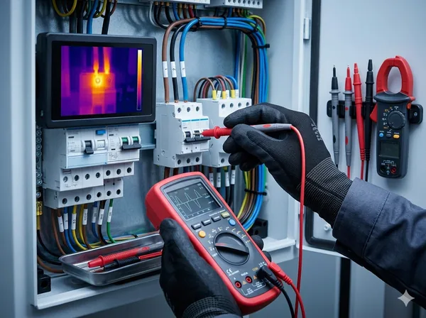 Electrical fault finding with testing equipment and thermal inspection