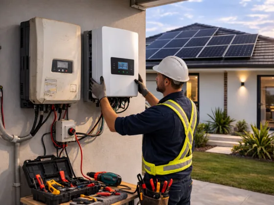 Solar inverter repair and replacement work on a residential installation